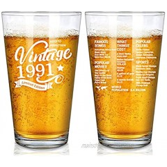 Vintage 1991 Old Time Information 30th Birthday Gifts for Men Women Beer Glass – Funny 30 Year Old Presents 16 oz Pint Glasses Party Decorations Supplies-30 Year Old Birthday Party Decorations