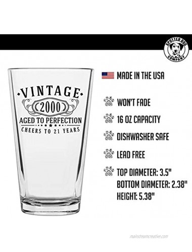 Vintage 2000 Printed 16oz Pint Glass 21st Birthday Aged to Perfection 21 years old gifts