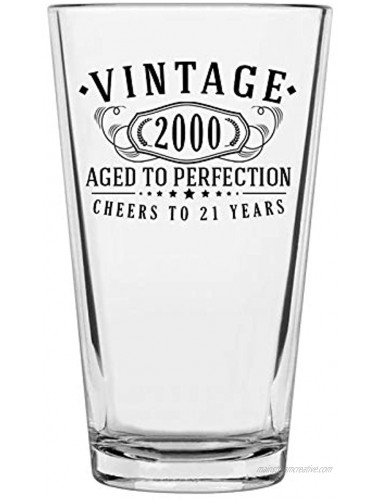 Vintage 2000 Printed 16oz Pint Glass 21st Birthday Aged to Perfection 21 years old gifts