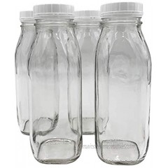 1 Pint 16 oz Glass Beverage Bottles with Screw On Cap Set of 4