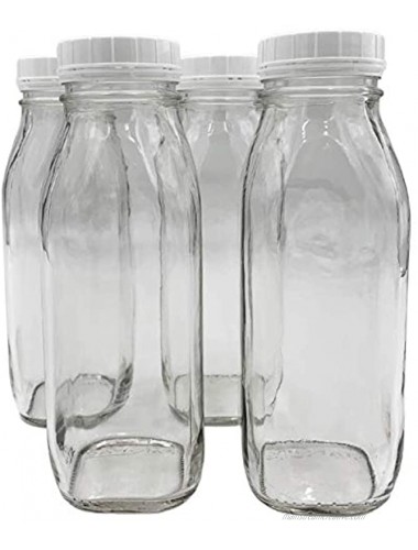 1 Pint 16 oz Glass Beverage Bottles with Screw On Cap Set of 4