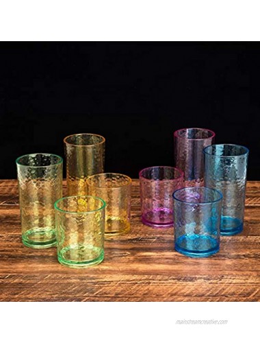 14-ounce and 20-ounce Acrylic Glasses Plastic Tumbler set of 8 Multicolor Hammered Style Dishwasher Safe BPA Free