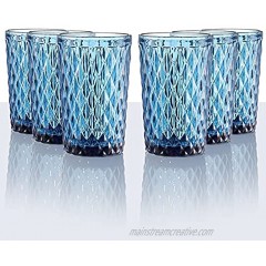 Bandesun blue Drinking Glass Set of 6 Tumbler（12 oz）Kitchen Glasses Diamond Glassware，for Water，Tea，Coffee，Milk，Juice and Beverage.