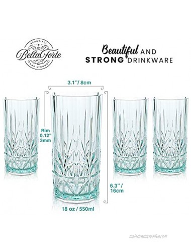 BELLAFORTE Shatterproof Tritan Plastic Tall Tumbler Teal 18oz Set of 4 Myrtle Beach Drinking Glasses Dishwasher Safe Plastic Tumblers Unbreakable Glassware for Indoor and Outdoors BPA free