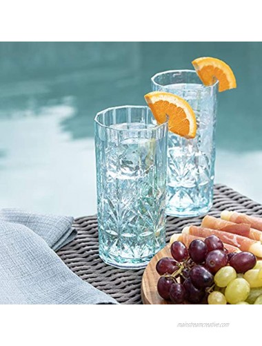 BELLAFORTE Shatterproof Tritan Plastic Tall Tumbler Teal 18oz Set of 4 Myrtle Beach Drinking Glasses Dishwasher Safe Plastic Tumblers Unbreakable Glassware for Indoor and Outdoors BPA free