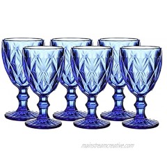 Colored Glass Drinkware 9.5 Ounce Water Glasses Cobalt Blue Diamond Pattern Set of 6