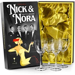 Crystal 5 oz Retro Nick and Nora Coupe Glasses | Set of 4 | Vintage Bar Glassware for Martini Manhattan Cosmopolitan Classic 4 oz Cocktail Drinks | Small Drinking Coups with Long Stems