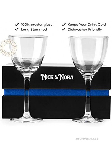 Crystal 5 oz Vintage Nick and Nora Coupe Glasses | Set of 2 | Retro Bar Glassware for Classic 4 oz Cocktail Drinks Martini Manhattan Cosmopolitan Sidecar | Small Drinking Coups with Stem