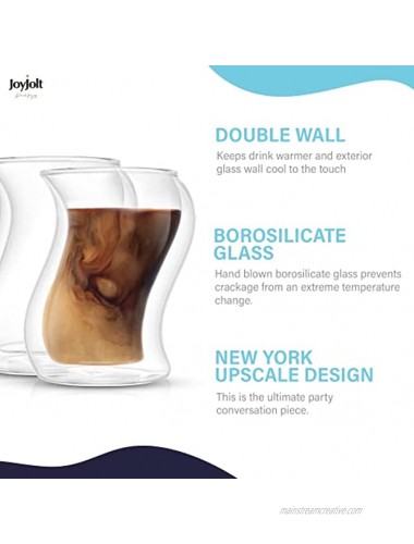 JoyJolt Pivot Double Insulated Cocktail Glasses Set of 2 Unique 8 oz Double Wall Tumbler Engaging Optical Effect Double Wall Glass Suitable for Tea Cappuccino Coffee or Iced Beverages