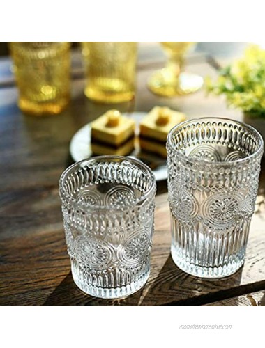 Kingrol 4 Pack 12.5 Ounces Romantic Water Glasses Premium Drinking Glasses Tumblers Vintage Glassware Set for Juice Beverages Beer Cocktail