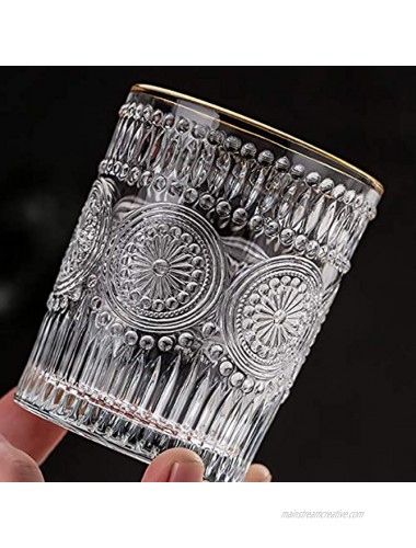 MISIMPO Drinking Glasses Set of 4 9.5oz Embossed Vintage Glasses Set Romantic Water Glassware for Juice Cocktail Whiskey Glasses9.5oz