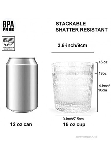 Mixed Drinkware 15-ounce and 22-ounce Plastic Tumbler Acrylic Glasses with Honeycomb Design set of 8 Clear