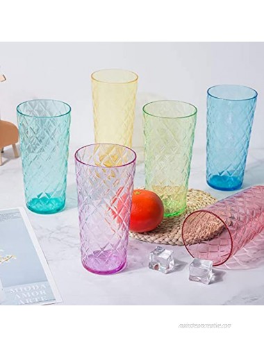 Mixed Drinkware Sets 15-ounce and 21-ounce Acrylic Glasses Plastic Tumbler with Rhombus Design set of 12 Multicolor