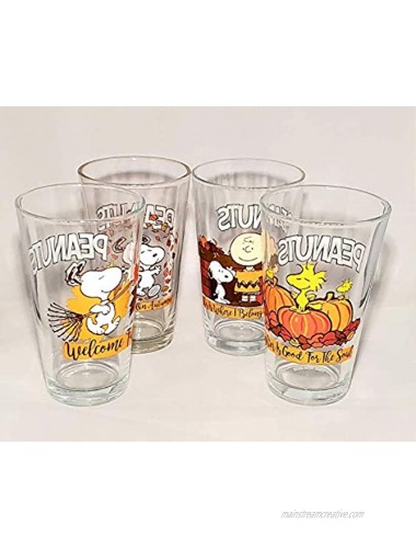 Peanuts Thanksgiving Snoopy & Friends Drinking Glasses Collectors Series Set of Four 16oz Brand New
