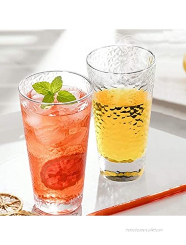 Pemtow Drinking Highball Glasses Set of 6 with Heavy Base Textured 14 OZ Clear Water Glasses Cup for Cocktail Juice Beer