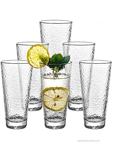Pemtow Drinking Highball Glasses Set of 6 with Heavy Base Textured 14 OZ Clear Water Glasses Cup for Cocktail Juice Beer