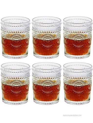 Romantic Water Glasses,Classical Clear Glass ,Vintage Drinking Glasses Set for Whisky Juice Beverages Beer CocktailSet of 6