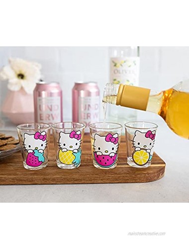 Silver Buffalo Hello Kitty 1.5-Ounce Mini Glass Cups Set Of 4,Multicolor,KTY40464