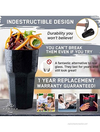 Unbreakable Glasses Drinking Set of 6 Reusable Drinkware Juice & Cocktail & Party-11 Oz,Black
