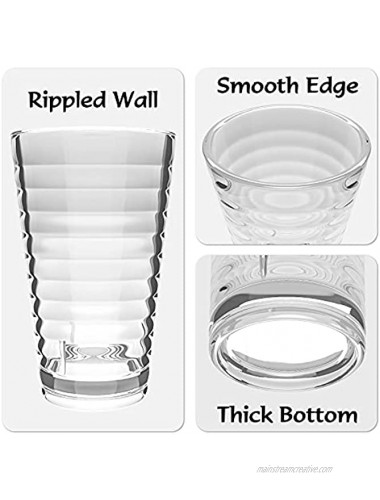 WANCHIY Plastic Drinking Glasses Reusable 18-ounce Set of 6 | Unbreakable Acrylic Cups | Ripple Texture Water Tumbler | Stackable Outdoor & Picnic Tumblers | Dishwasher Safe BPA-FREE Transparent
