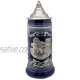 .6 Liter Cobalt Blue Oktoberfest Beer Mug with Engraved Metal Lid and Festival Metal Medallion of German Wagon & Draft Horses