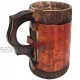 Ancient Wooden & Leather Wrapped Hand Carved Beer Tankard Bar Drinkware Anchor & Wheel Inlay Wood Mug