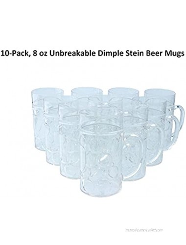 Beer Mug Plastic Beer Mugs With Handles 8 oz Dimpled Glass Beer Stein Mini Oktoberfest Beer Mug Reusable Dishwasher-Safe 10 Pcs