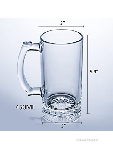 Beer Mugs Stein With Simple Chic Glass Design -15.4 Oz Set of 4