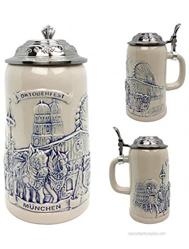 Beer Stein Munich Beer Wagon Stoneware Beer Mug by E.H.G | 1 Liter