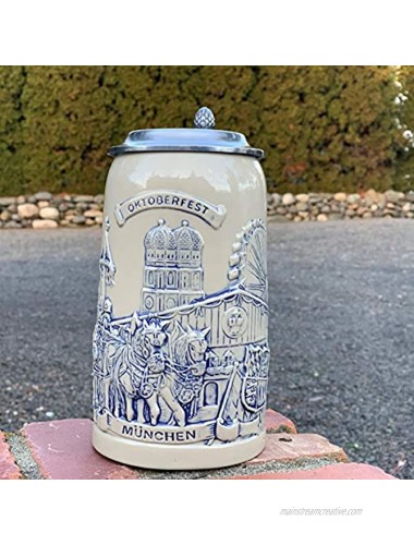 Beer Stein Munich Beer Wagon Stoneware Beer Mug by E.H.G | 1 Liter