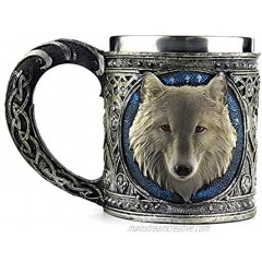 Dogagroom Stainless Steel Wolf Mug Wolf Head Resin 3D Beer Mug Gothic Party Drinking Glass Coffee Mug Celtic Beer Metal Cup Forest Wolf Decor Pacific Halloween Giftware