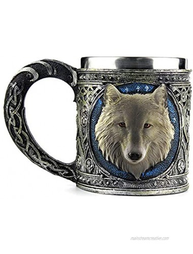 Dogagroom Stainless Steel Wolf Mug Wolf Head Resin 3D Beer Mug Gothic Party Drinking Glass Coffee Mug Celtic Beer Metal Cup Forest Wolf Decor Pacific Halloween Giftware