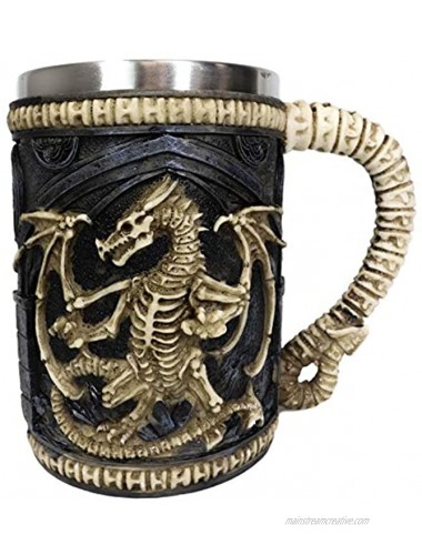 Ebros Gift Gothic Legendary Skeletal Bones Ossuary Dragon Overlord Large Beer Stein Tankard Coffee Cup Mug Dungeons Dragons Fantasy Macabre Alchemy Underworld Skulls Skeletons Drinkware Mugs