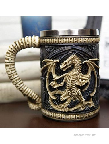 Ebros Gift Gothic Legendary Skeletal Bones Ossuary Dragon Overlord Large Beer Stein Tankard Coffee Cup Mug Dungeons Dragons Fantasy Macabre Alchemy Underworld Skulls Skeletons Drinkware Mugs