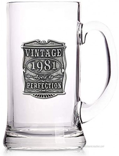 English Pewter Company 1 Pint Vintage Years 1981 40th Birthday or Anniversary Beer Mug Glass Tankard Unique Gift Idea For Men [VIN032]