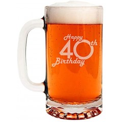 Etched 16oz Glass Beer Mug Happy 40th Birthday 40 Years Old Gifts