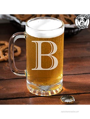 Etched Monogram 16oz Glass Beer Mug Letter B