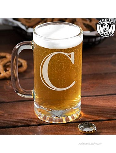 Etched Monogram 16oz Glass Beer Mug Letter C