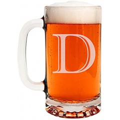 Etched Monogram 16oz Glass Beer Mug Letter D