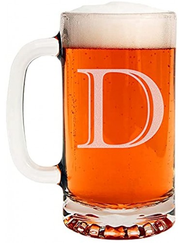Etched Monogram 16oz Glass Beer Mug Letter D