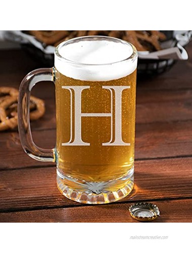Etched Monogram 16oz Glass Beer Mug Letter H