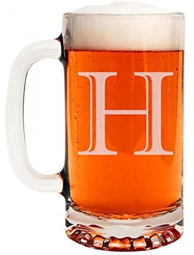 Etched Monogram 16oz Glass Beer Mug Letter H