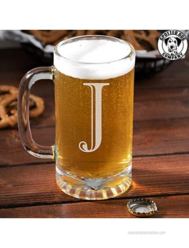 Etched Monogram 16oz Glass Beer Mug Letter J