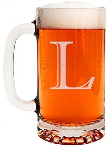 Etched Monogram 16oz Glass Beer Mug Letter L