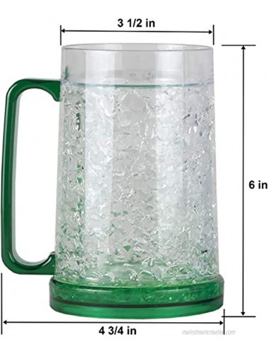 Freezer Mug 16oz Beer Mug for Freezer Freezer Mug with Gel Beer Freezer Mug Frosted Mugs for Freezer Frosty Mug for Beer Double Wall Gel Frosty Freezer Mug Green