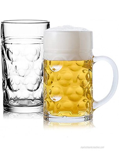 Glass Beer Stein Mugs Jumbo Mugs,German Glass Beer Mugs With Handle 1.2Liter,Big Freezable Glass Mugs 40oz,Extra Large German Beer Glasses,Beer Stein Super Mug Mass Mugs BPA Free,Dishwasher Safe 2Pack