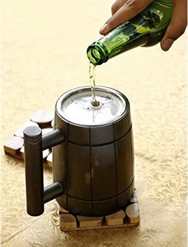 GoCraft Handmade Wooden Beer Mug with 18oz Stainless Steel Cup | Great Beer Gift Ideas Wooden Beer Tankard for Men | Vintage Bar accessories Barrel Brown Retro Design