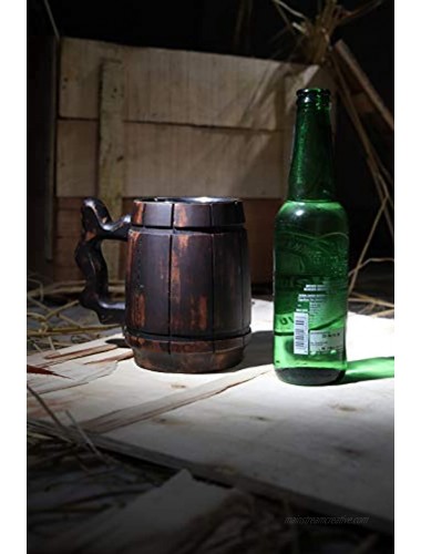 GoCraft Handmade Wooden Beer Mug with 18oz Stainless Steel Cup | Great Beer Gift Ideas Wooden Beer Tankard for Men | Vintage Bar accessories Barrel Brown Classic Design