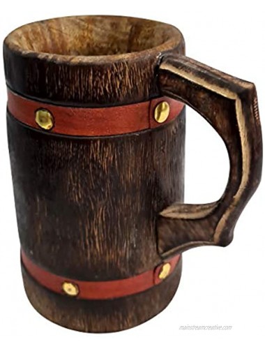 Handcrafted Eco-Friendly Rustic Wooden Beer Mug Knitted Leather Strap Bind Beer Coffee Tankard Wood Stein