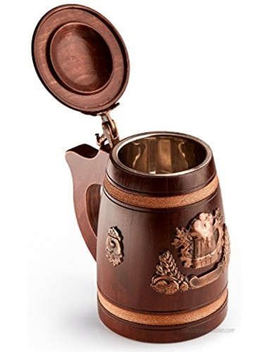 Handmade Beer Tankard With Lid Stein Is Large And Heavy Duty Crafted From Solid Oak Amazing Craftsmanship and Quality Materials Mug is Lined With Stainless And Features 1